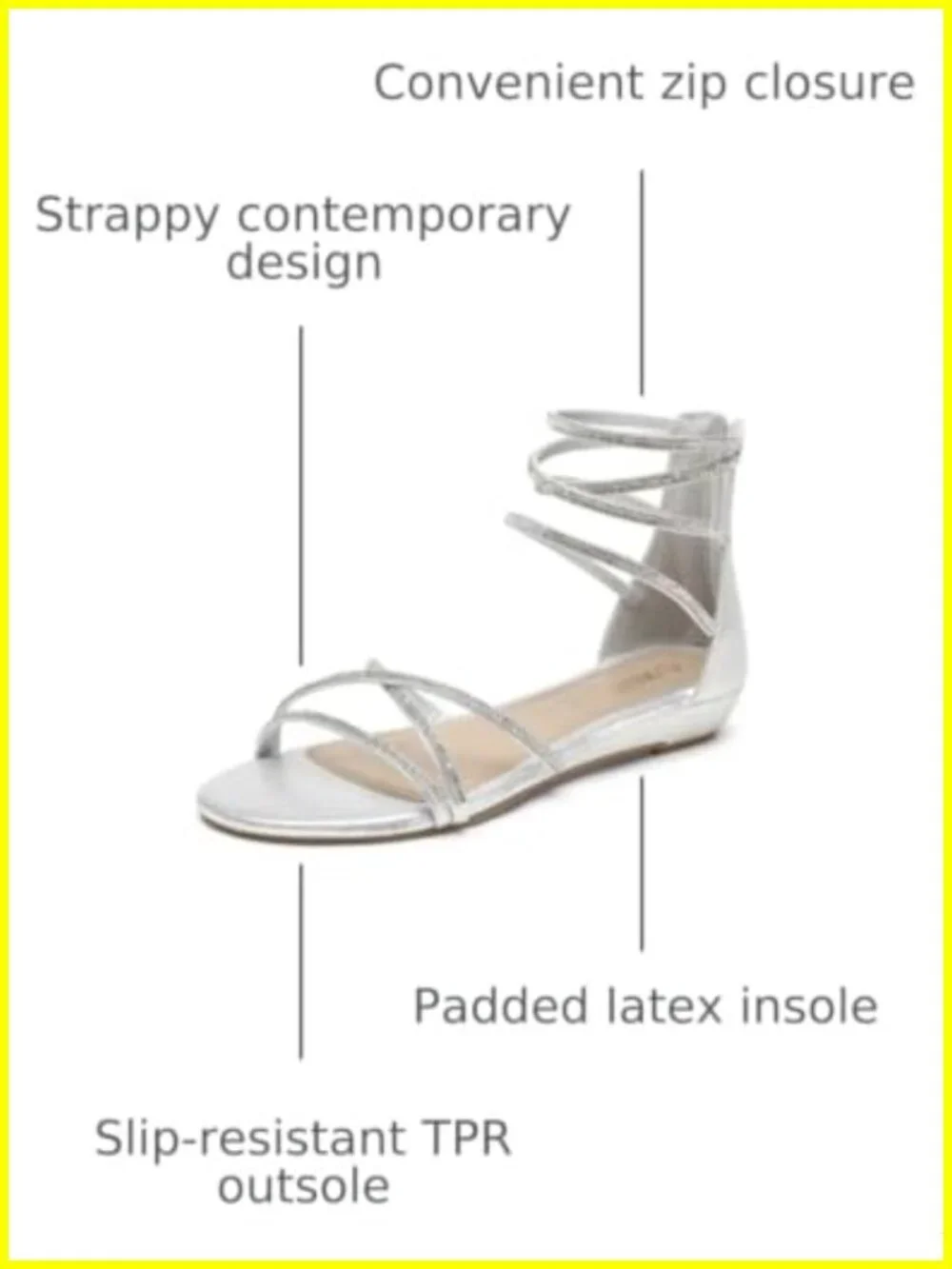 Strappy Zip Closure Flat Sandals with Padded Insole - Durable TPR Outsole